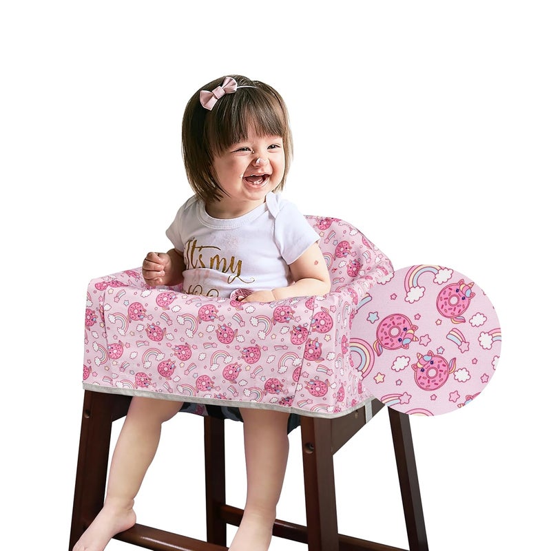 Solfres Dual-Belt High Chair Cover, Baby High Chair Cover, Upgrade Version, for Wooden or Restaurant High Chair, Sturdy and Robust Material, Rainbow Unicorn Donut - Image 1